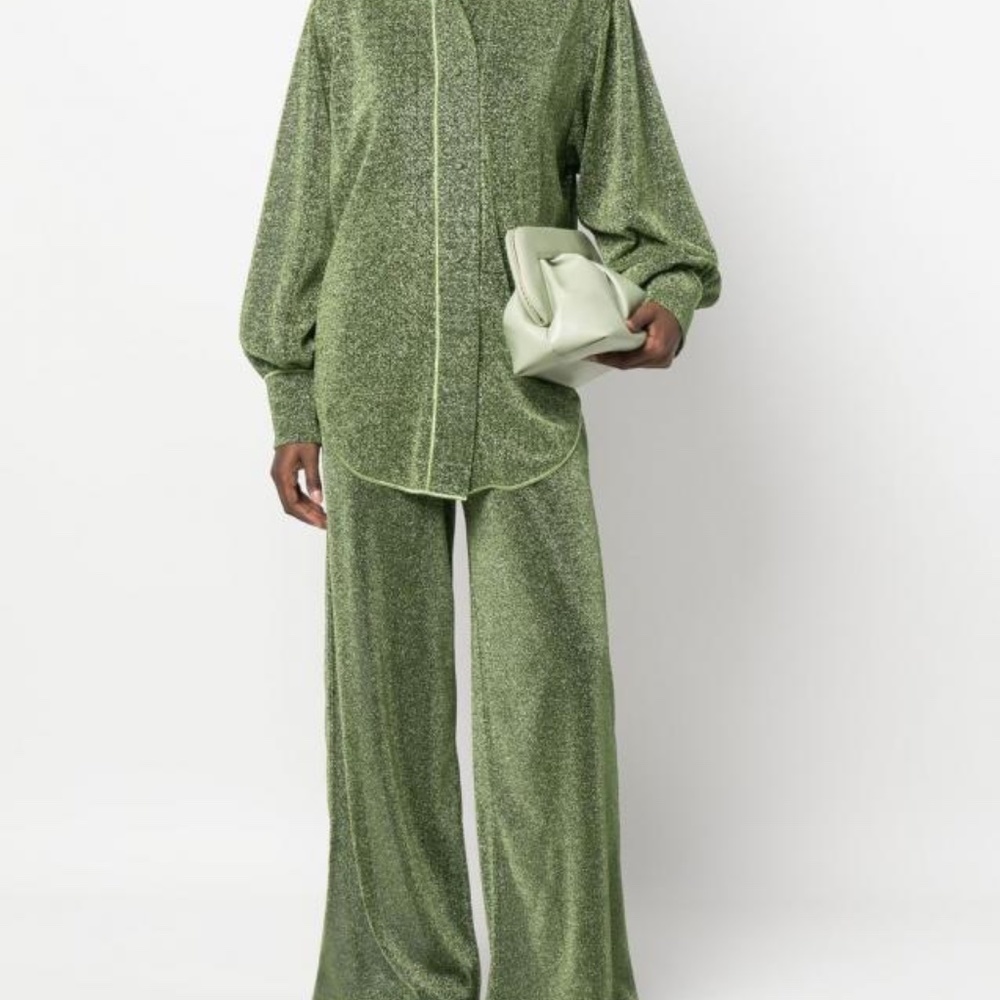 OSEREE Lurex-Detail Curved-Hem Shirt Medium/Large & Pants Large